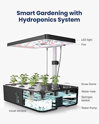 iDOO 12Pods Hydroponics Growing System, Indoor Herb Garden with Grow Light, Plants Germination Kit Built-in Fan, Automatic Timer, Up to 11.3" (Black)