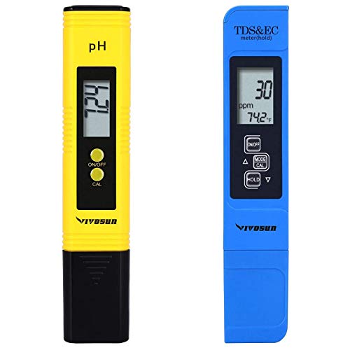 VIVOSUN pH and TDS Meter Combo, 0.05ph High Accuracy Pen Type pH Meter ± 2% Readout Accuracy 3-in-1 TDS EC Temperature Meter, UL Certified