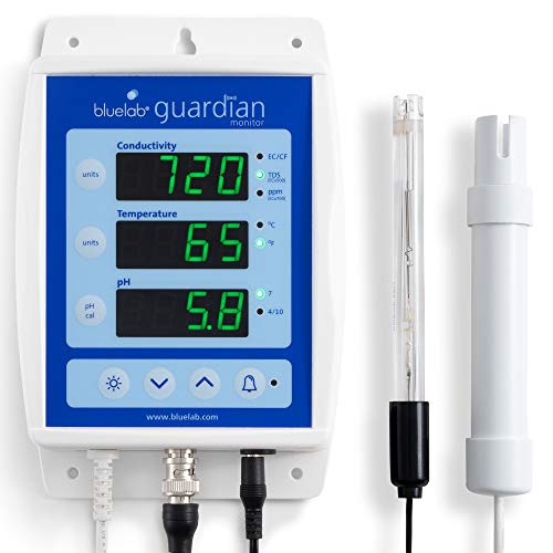 Bluelab MONGUA Guardian Monitor for pH, Temperature, and Conductivity (TDS) Measurements in Water with Easy Calibration, 3 in 1 Digital Nutrient Meter for Hydroponic System and Indoor Plant Grow White