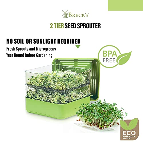 Gardens Alive Seed Sprouter Kit, Two Tier Stackable Seedling Starter Tray with Lid, Microgreens Propagator Mini Plant Grow Trays, Germinate Seeds Indoors, Healthy Snacks, Bean Sprouts, Soil Free