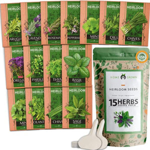 Home Grown 15 Culinary Herb Seed Vault - Heirloom Non GMO - 4500+ Herb Seeds - Plant Indoor or Outdoor Herbs Garden: Basil, Mint, Rosemary, Lemon Balm, Peppermint, Cilantro and More Planting Seeds