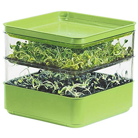 Gardens Alive Seed Sprouter Kit, Two Tier Stackable Seedling Starter Tray with Lid, Microgreens Propagator Mini Plant Grow Trays, Germinate Seeds Indoors, Healthy Snacks, Bean Sprouts, Soil Free