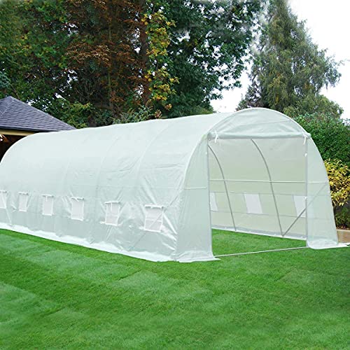 YOLENY 26' x 10' x 7' Greenhouse Large Gardening Plant Hot House Portable Walking in Tunnel Tent, White