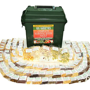 Complete Survival Seeds Vault - 105 Heirloom Varieties - 19,465 Seeds - High Germination Rates - Vegetables, Fruits, Herbs - Non-GM, Non-Hybrid, Open-Pollinated