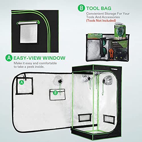VIVOSUN 48” x 48” x 80” Hydroponic Mylar Grow Tent with Observation Window and Floor Tray for Indoor Growing – 4’ x 4’