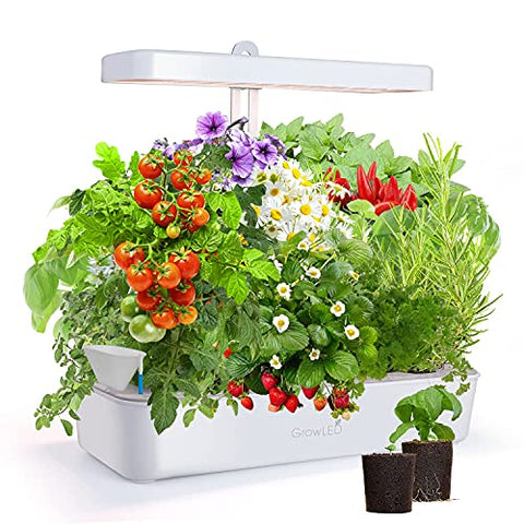 GrowLED 10-Pod Indoor Garden Germination Kit, Hydroponic Growing System, Food Grade Material Indoor Herb Garden, Nutrients Pre-Set Smart Soils Included, Automatic Timer, Height Adjustable (No Seeds)
