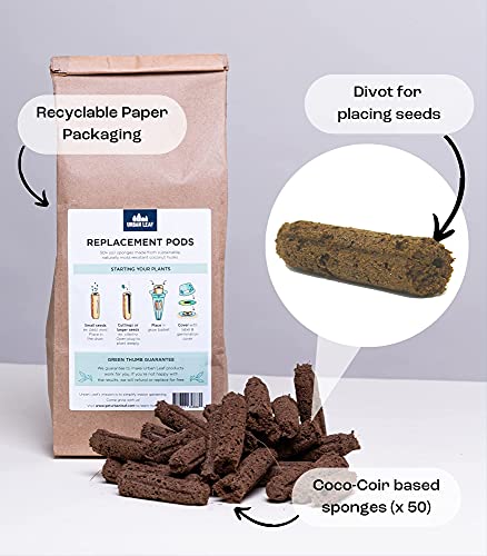 AeroGarden Compatible Sponges (50 Pack) | Eco-Friendly Coco Coir Alternative | Compatible with AeroGarden Seed Pods Made by Urban Leaf | Sponges Kit for Hydroponic Indoor Garden System (50)