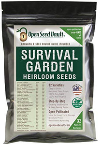 Survival Garden Heirloom Seeds - 15,000 Non GMO Heirloom Vegetable Seeds by Open Seed Vault (32 Variety Pack)