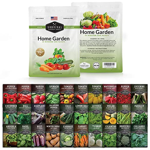 Survival Garden Seeds Home Garden Collection Vegetable & Herb Seed Vault - Non-GMO Heirloom Seeds for Planting - Long Term Storage - Mix of 30 Garden Essentials for Homegrown Veggies